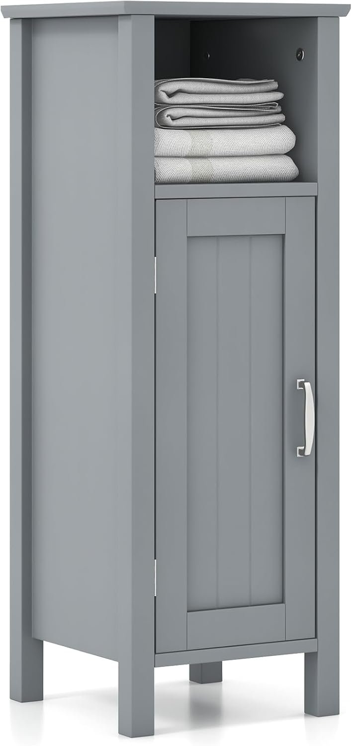 Tangkula Bathroom Floor Cabinet, Multifunctional Storage Cabinet, Anti-Tipping Device, 3-Height Adjustable Shelf, Wooden Freestanding Side Cabinet for Bathroom Home Office, 12 x 12 x 31.5 Inch