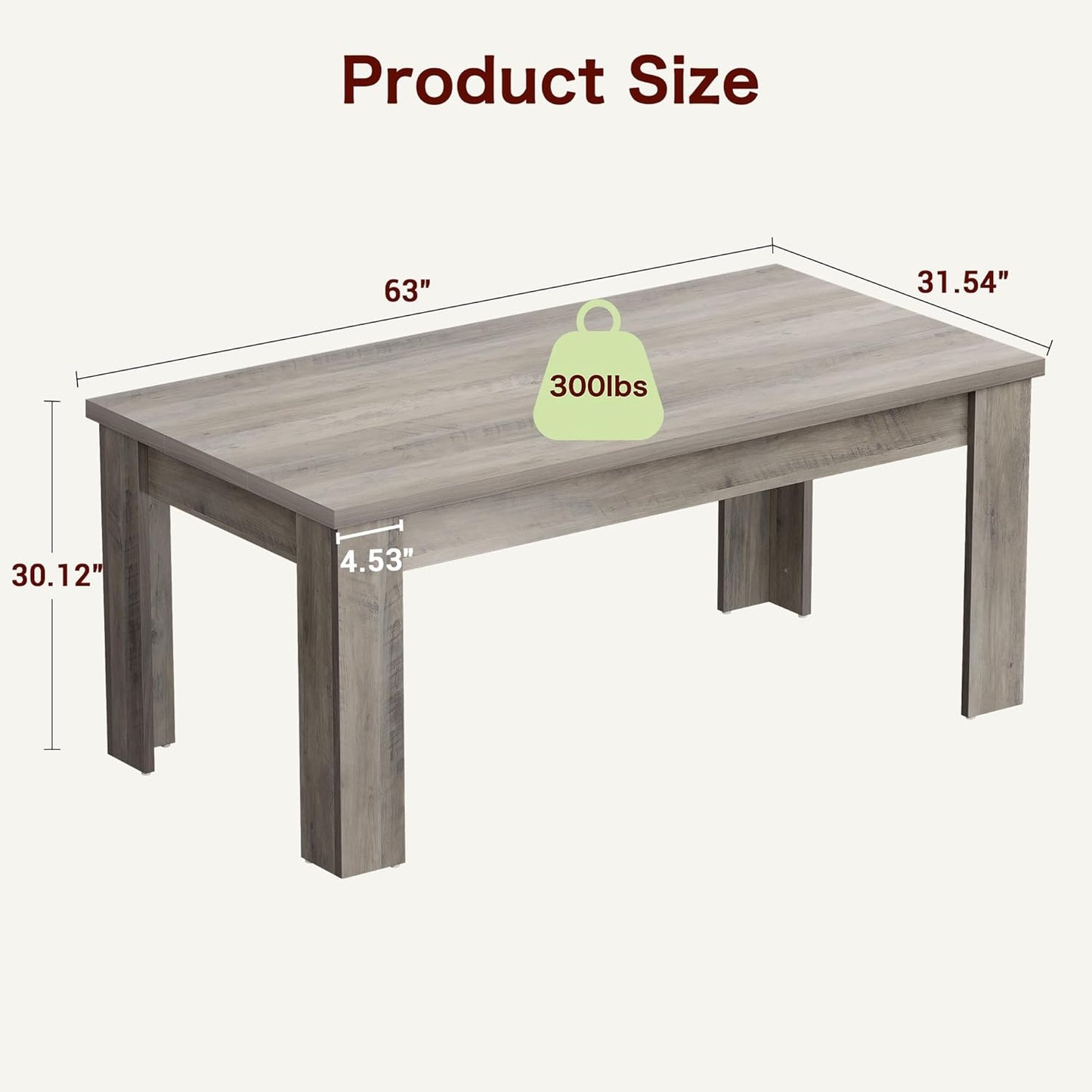 CABIHOME Dining Table for 4-6, Dining Tables, Dining Room Table with 1.18" Thickened Tabletop, Rectangular Large Kitchen Dining Table, Dinner Table for Kitchen, Dining Room, Living Room, Rustic Gray