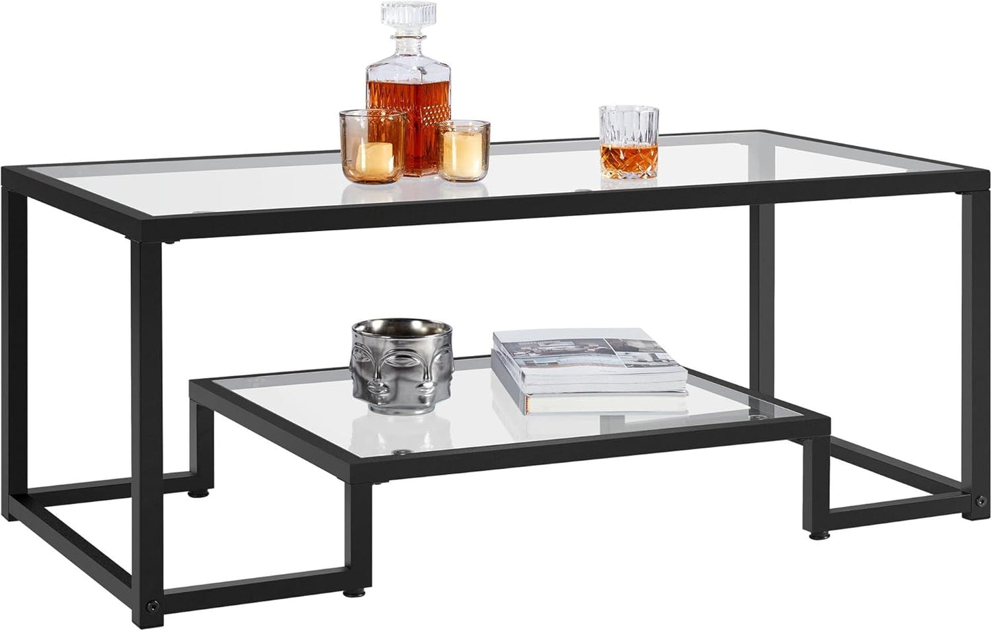 Yaheetech Gold Coffee Table, 42" Rectangular Glass Coffee Table for Living Room, 2-Tier Center Tea Tables with Metal Frame for Small Space, Apartment, Office