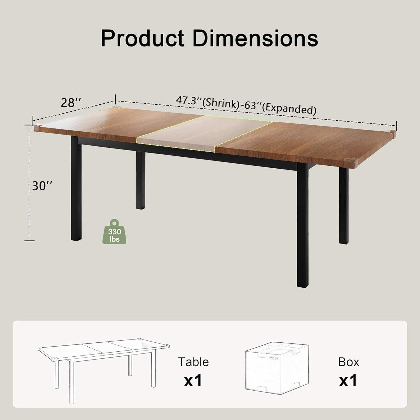 Feonase 63" Extendable Dining Table, Modern Farmhouse Dining Room Table for 4-8, Wooden Kitchen Table for Small Space, Dining Room, Home Office, Living Room Furniture, Walnut