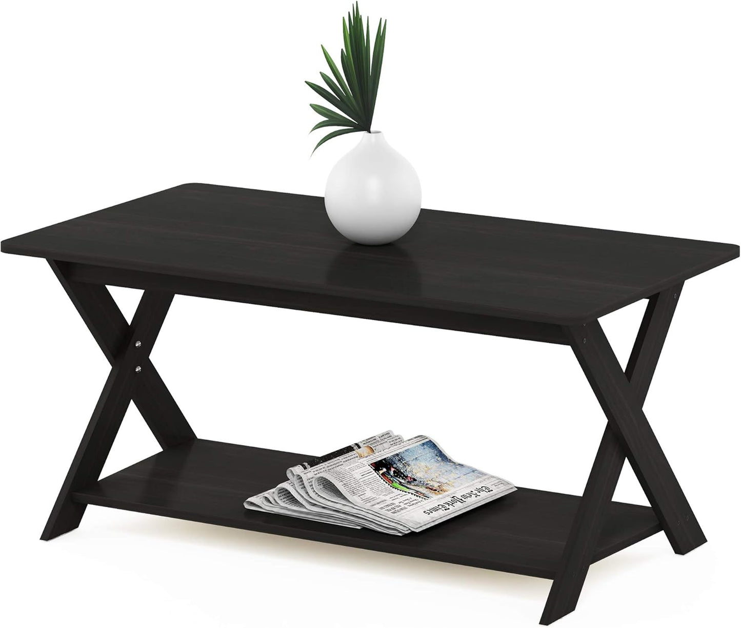 Furinno Modern Simplistic Criss-Crossed Coffee Table, 35.4 in x 19.6 in x 16 in, French Oak Grey