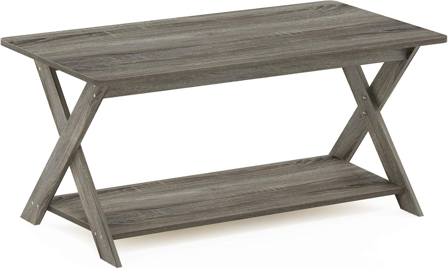 Furinno Modern Simplistic Criss-Crossed Coffee Table, 35.4 in x 19.6 in x 16 in, French Oak Grey