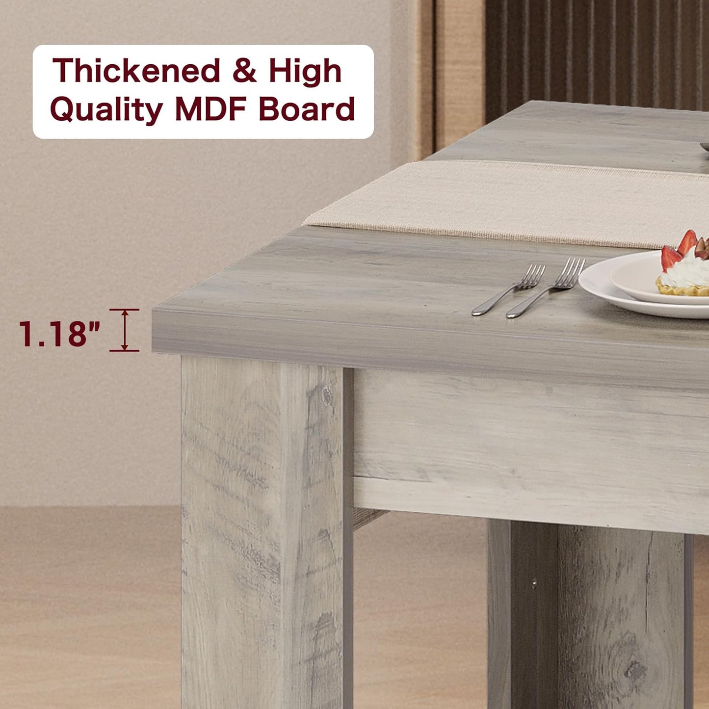 CABIHOME Dining Table for 4-6, Dining Tables, Dining Room Table with 1.18" Thickened Tabletop, Rectangular Large Kitchen Dining Table, Dinner Table for Kitchen, Dining Room, Living Room, Rustic Gray