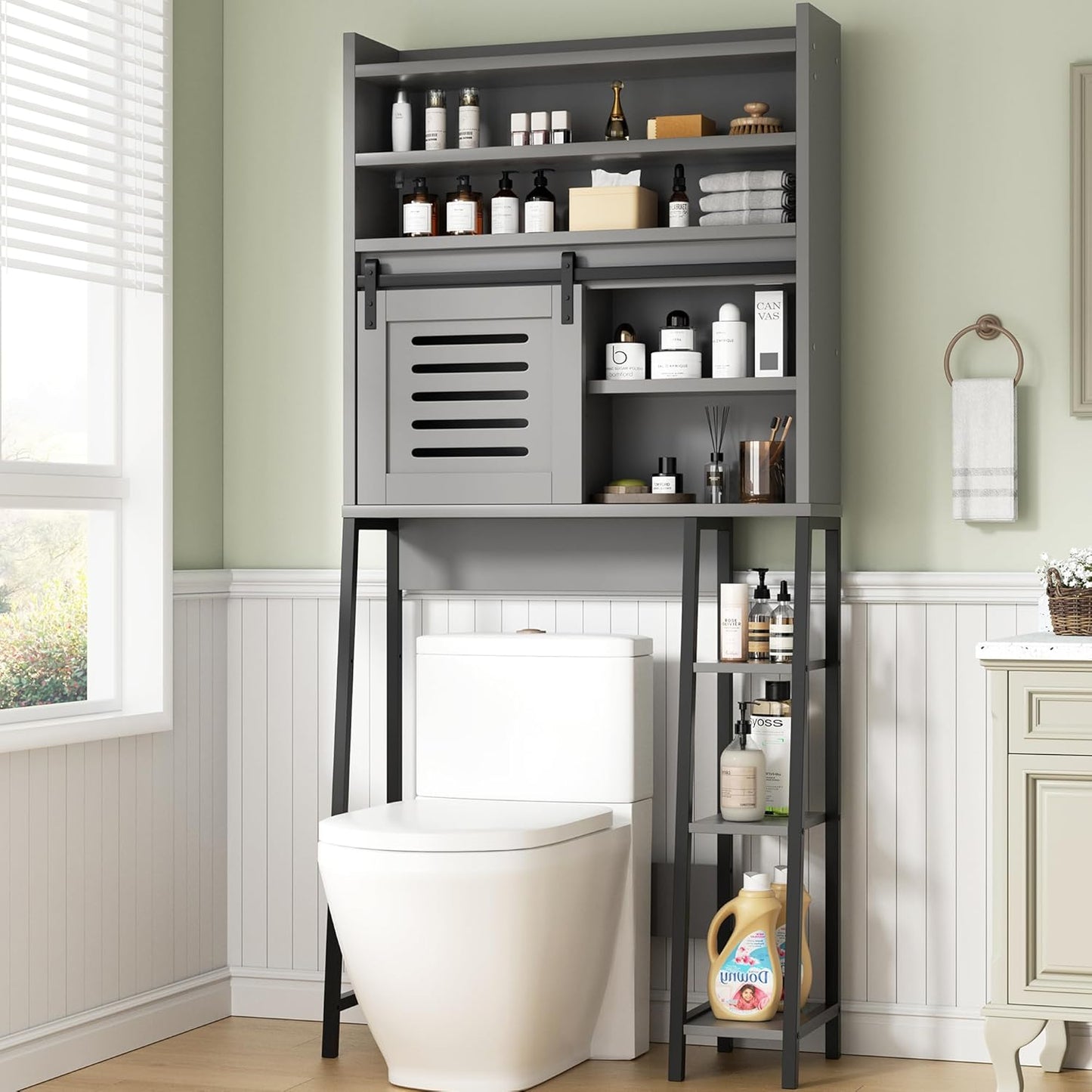 Shintenchi Over The Toilet Storage Cabinet, Bathroom Shelf Organizer with Anti-Tip Device Small Freestanding Space Saver with Adjustable Shelf,White