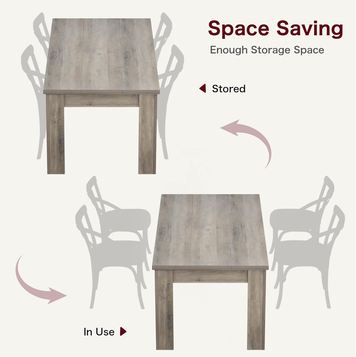 CABIHOME Dining Table for 4-6, Dining Tables, Dining Room Table with 1.18" Thickened Tabletop, Rectangular Large Kitchen Dining Table, Dinner Table for Kitchen, Dining Room, Living Room, Rustic Gray