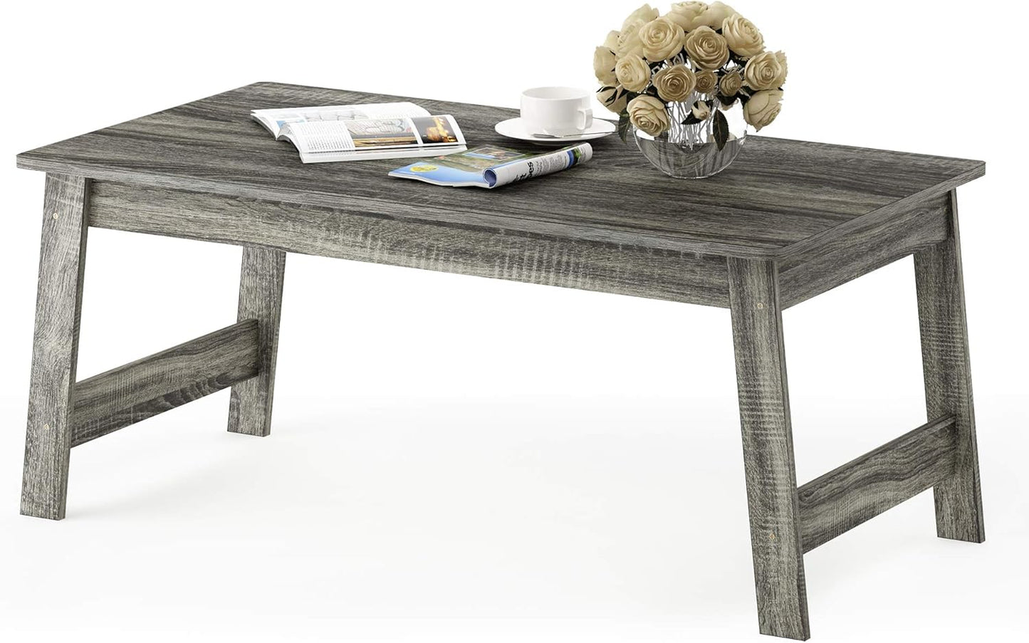 Furinno Modern Simplistic Criss-Crossed Coffee Table, 35.4 in x 19.6 in x 16 in, French Oak Grey