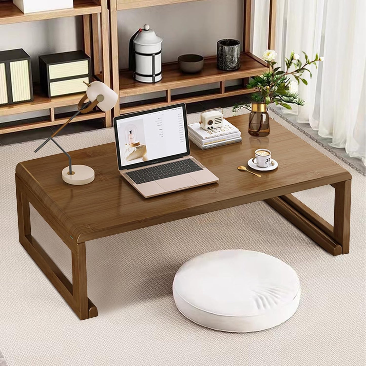 Japanese Floor Table Tea Table Low Coffee Table Bamboo Versatile Folding Design for Tatami Home,Office,Living Room (Walnut, 47.24" Dx 19.68" W x11.8 H)