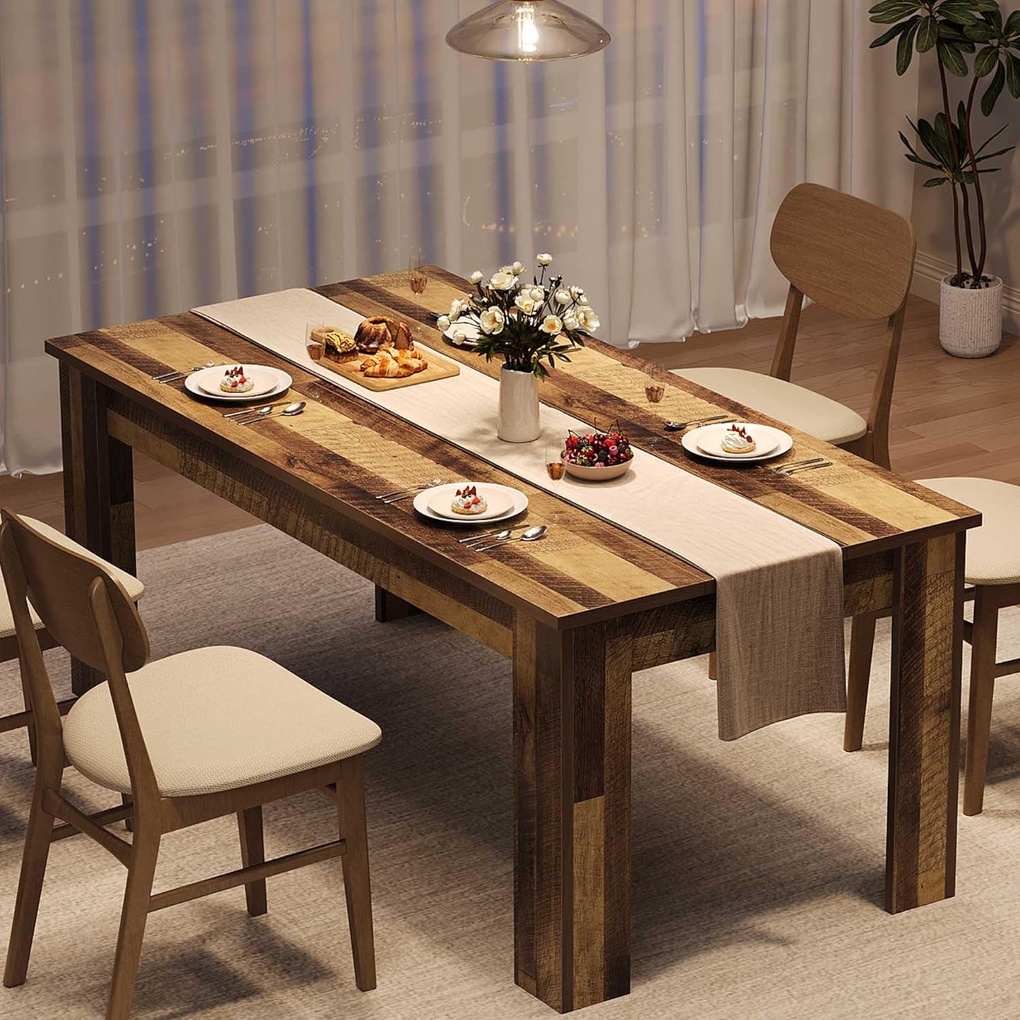 CABIHOME Dining Table for 4-6, Dining Tables, Dining Room Table with 1.18" Thickened Tabletop, Rectangular Large Kitchen Dining Table, Dinner Table for Kitchen, Dining Room, Living Room, Rustic Gray