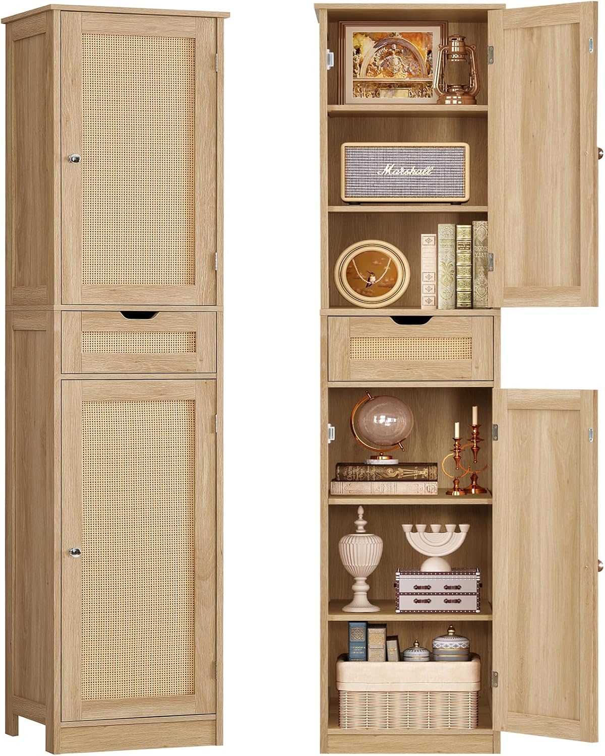 Tall Bathroom Cabinet with 2 Doors & 1 Drawer, Narrow Bathroom Storage Cabinet with Adjustable Shelves, for Living Room, Entryway, Kitchen, Forest Green