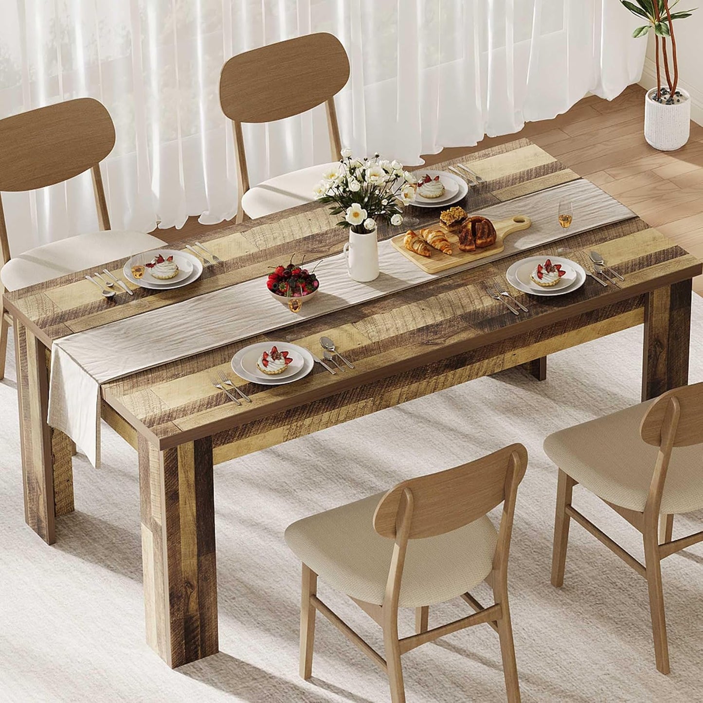CABIHOME Dining Table for 4-6, Dining Tables, Dining Room Table with 1.18" Thickened Tabletop, Rectangular Large Kitchen Dining Table, Dinner Table for Kitchen, Dining Room, Living Room, Rustic Gray