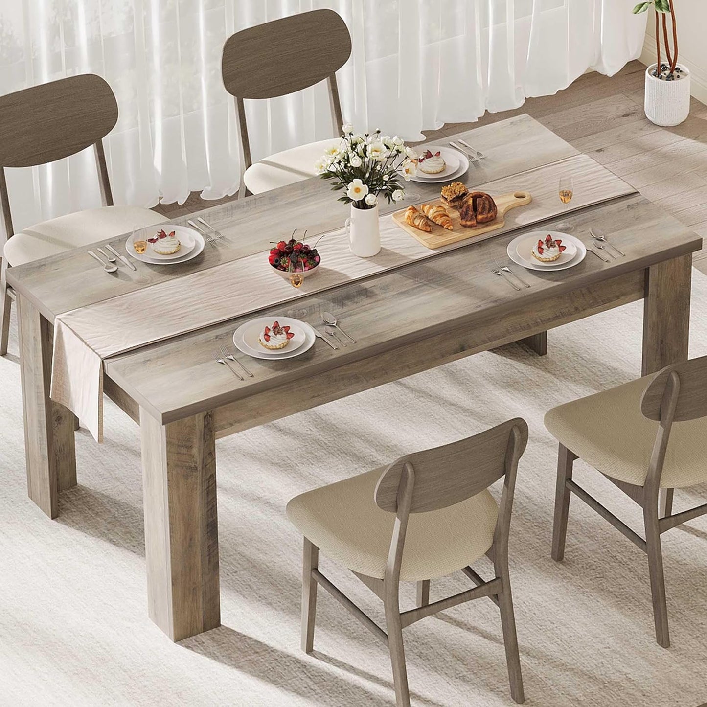 CABIHOME Dining Table for 4-6, Dining Tables, Dining Room Table with 1.18" Thickened Tabletop, Rectangular Large Kitchen Dining Table, Dinner Table for Kitchen, Dining Room, Living Room, Rustic Gray