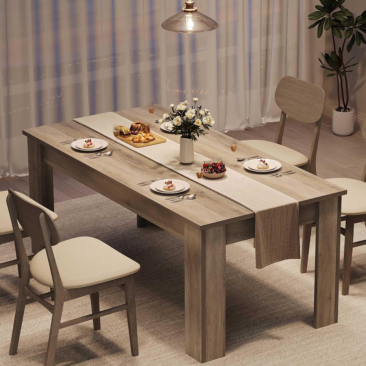 CABIHOME Dining Table for 4-6, Dining Tables, Dining Room Table with 1.18" Thickened Tabletop, Rectangular Large Kitchen Dining Table, Dinner Table for Kitchen, Dining Room, Living Room, Rustic Gray