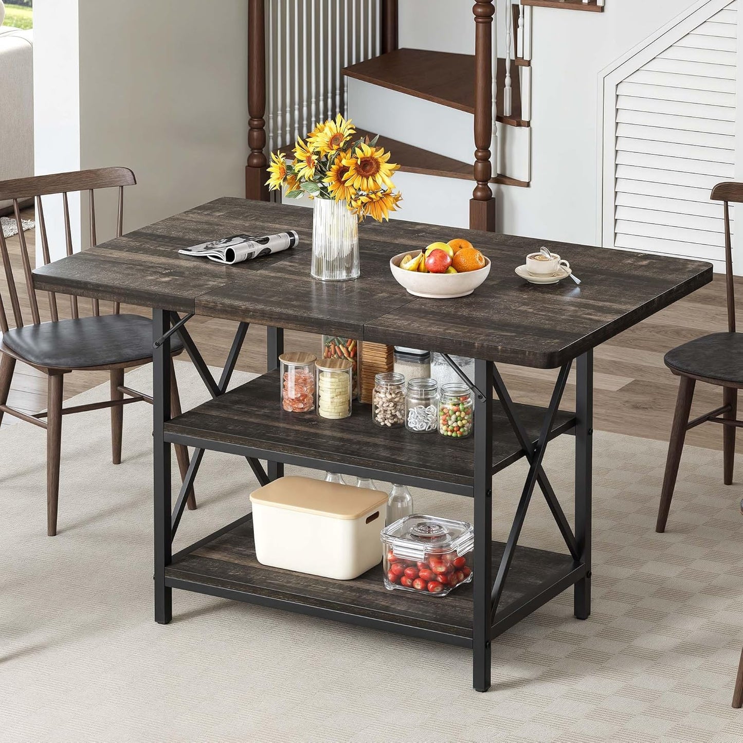 DWVO Dining Room Table 47 Inch Rectangle Dining Table for 4 People Modern Kitchen Table White Marble Dinner Table with Storage Shelf and Glod Metal Legs for Home Apartment White and Gold