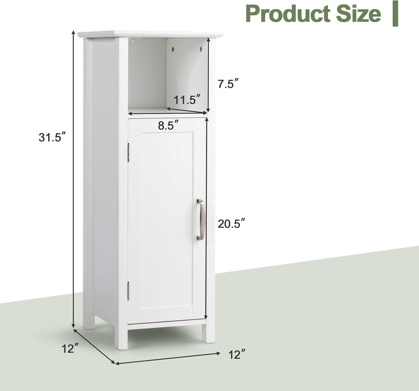 Tangkula Bathroom Floor Cabinet, Multifunctional Storage Cabinet, Anti-Tipping Device, 3-Height Adjustable Shelf, Wooden Freestanding Side Cabinet for Bathroom Home Office, 12 x 12 x 31.5 Inch