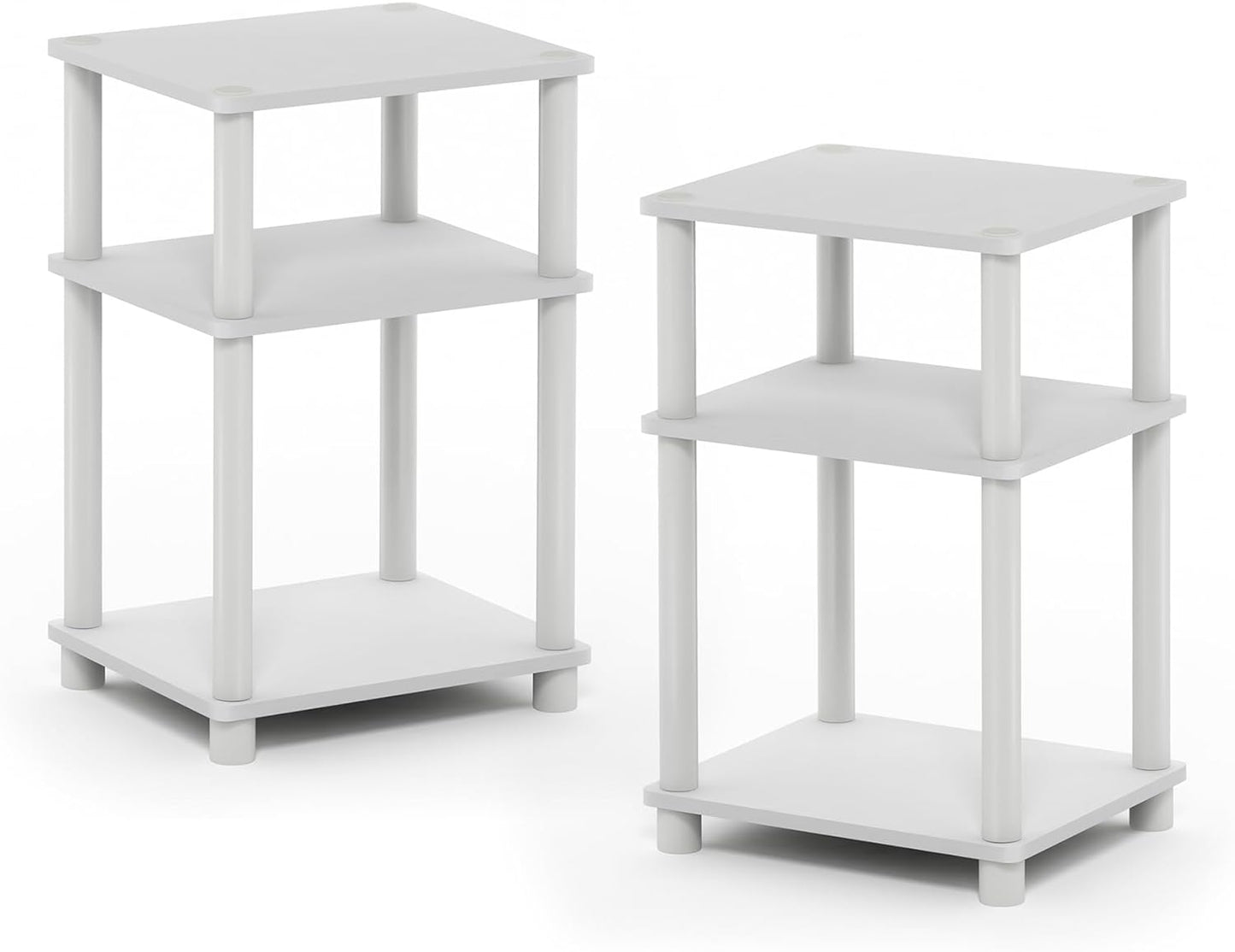 Furinno Just 3-Tier Turn-N-Tube End Table / Side Table / Night Stand / Bedside Table with Plastic Poles, 1-Pack, French Oak Grey/Black