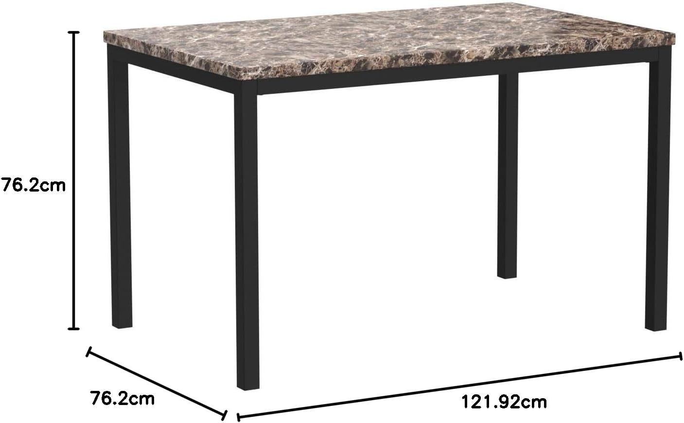 Roundhill Furniture Noyes Metal Dining Table with Laminated Faux Marble Top, Off-White