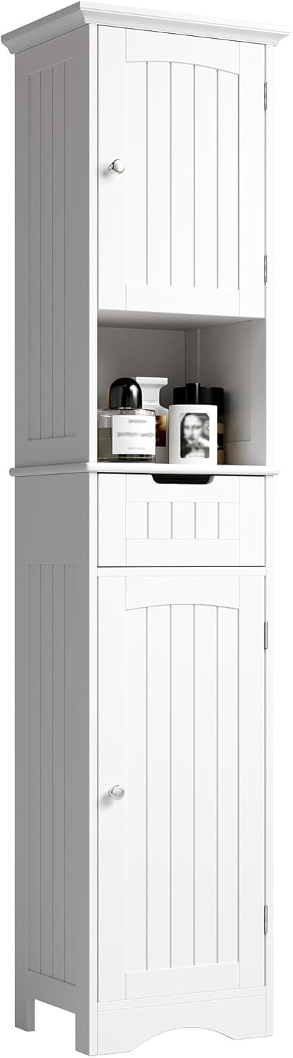 ChooChoo 67" Tall Bathroom Storage Cabinet Freestanding with Adjustable Shelves, Narrow Storage Linen Cabinet with 2 Doors and 1 Drawers for Bathroom, Living Room, Kitchen, Black