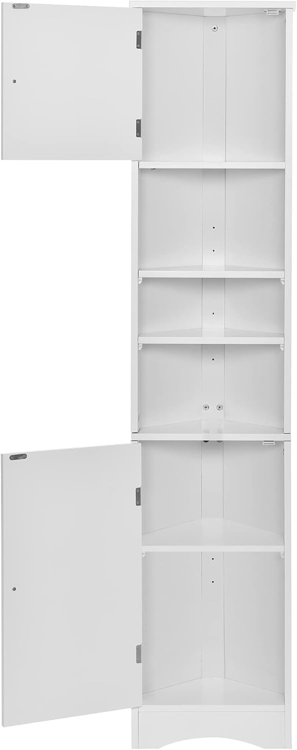 Tall Narrow White Corner Cabinet for Bathroom, Small Thin Wood Multi-Functional Corner Storage Cabinet with Doors and Shelves, Freestanding for Bathroom (White Style2)