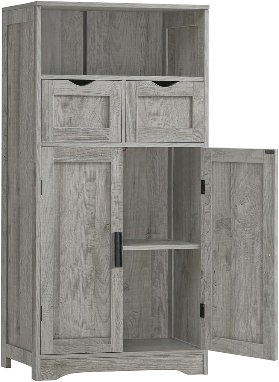 Tall Bathroom Cabinet with 2 Doors & 1 Drawer, Narrow Bathroom Storage Cabinet with Adjustable Shelves, for Living Room, Entryway, Kitchen, Forest Green