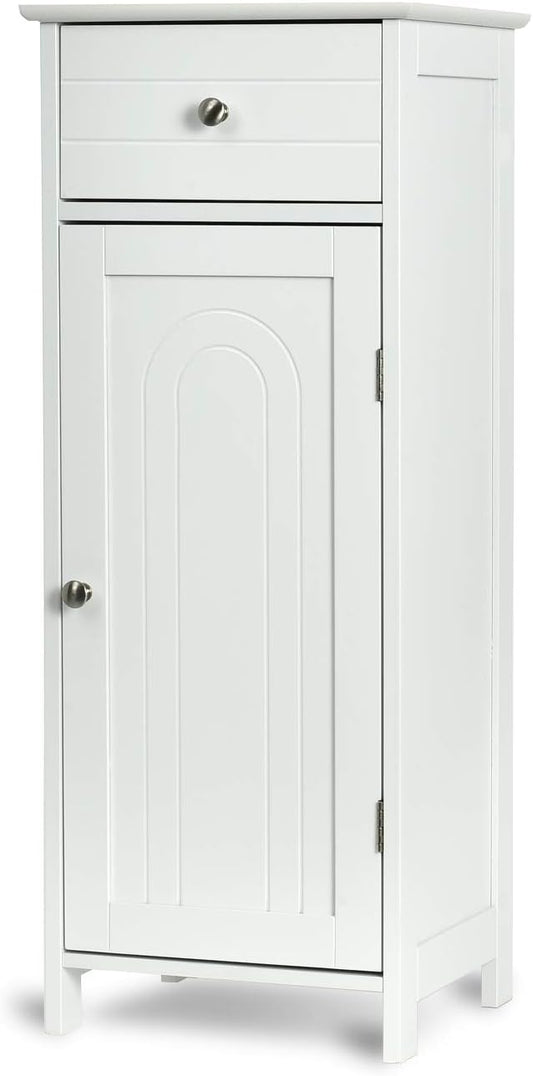 GLACER Floor Storage Cabinet, Multifunctional Bathroom Storage Cabinet with 2 Adjustable Shelves, Ideal for Bathroom, Living Room, 14 x 12 x 34.5 inches (White)