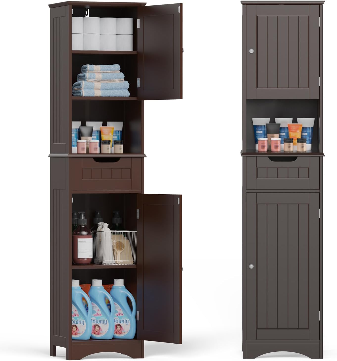 Gizoon 67" H Tall Bathroom Cabinet, Storage Cabinet with 2 Doors & Drawer, Narrow Linen Tower Freestanding Adjustable Shelves for Home, Kitchen, Versatile, Anti-Tipping, White