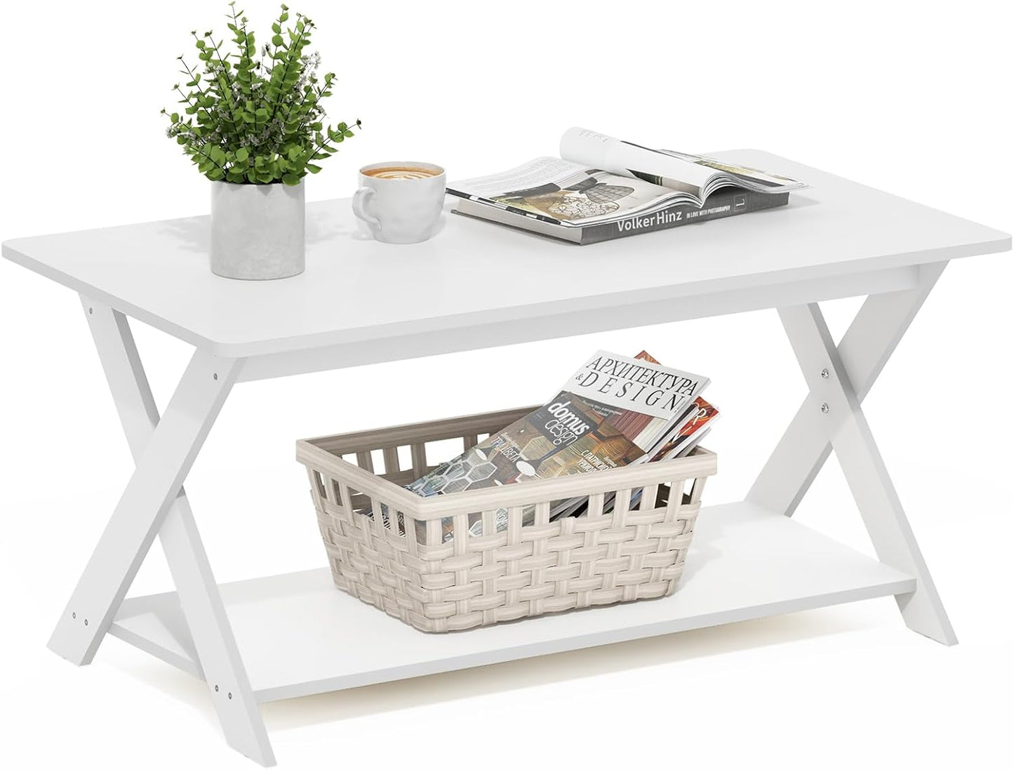 Furinno Modern Simplistic Criss-Crossed Coffee Table, 35.4 in x 19.6 in x 16 in, French Oak Grey