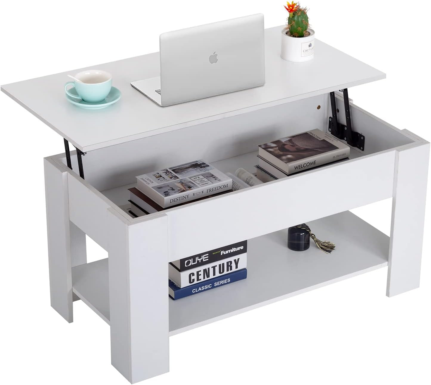 FDW Lift Top Coffee Table with Hidden Compartment and Storage Shelf Wooden Lift Tabletop for Home Living Room Reception Room Office,39.4",Brown