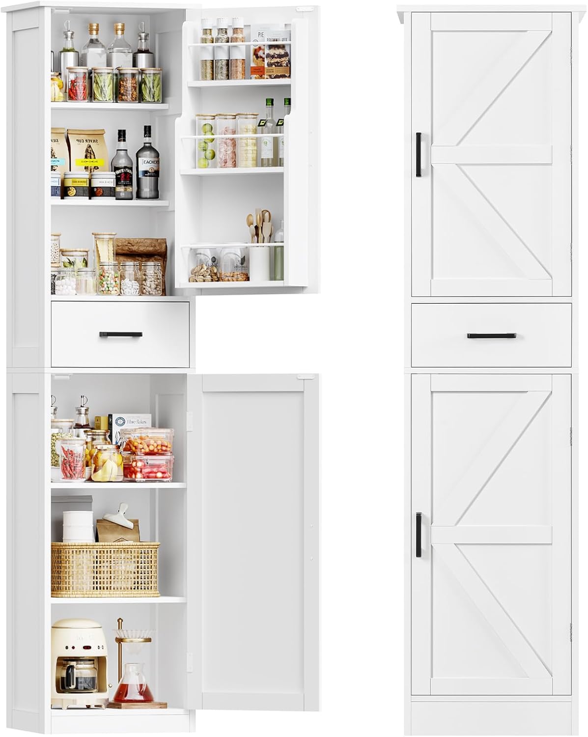 Tall Bathroom Cabinet with 2 Doors & 1 Drawer, Narrow Bathroom Storage Cabinet with Adjustable Shelves, for Living Room, Entryway, Kitchen, Forest Green