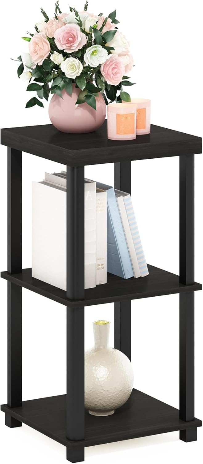Furinno Just 3-Tier Turn-N-Tube End Table / Side Table / Night Stand / Bedside Table with Plastic Poles, 1-Pack, French Oak Grey/Black
