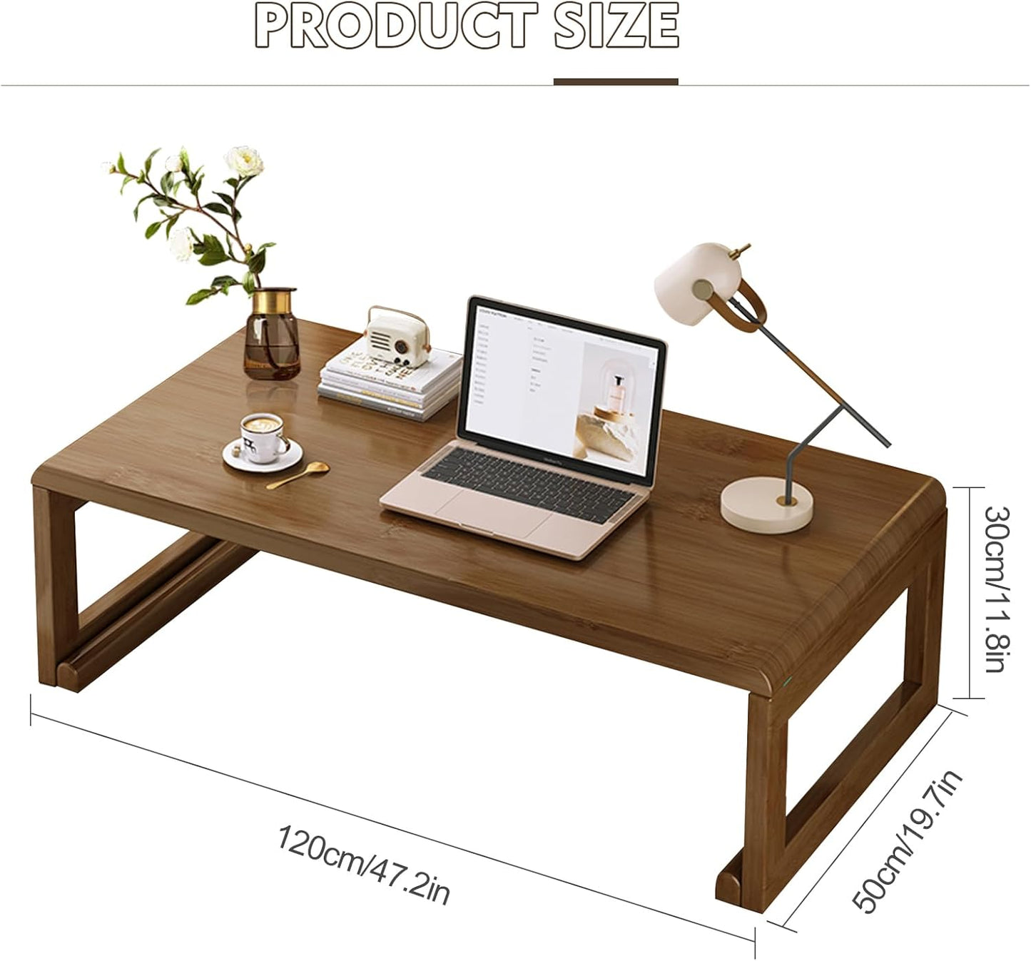 Japanese Floor Table Tea Table Low Coffee Table Bamboo Versatile Folding Design for Tatami Home,Office,Living Room (Walnut, 47.24" Dx 19.68" W x11.8 H)