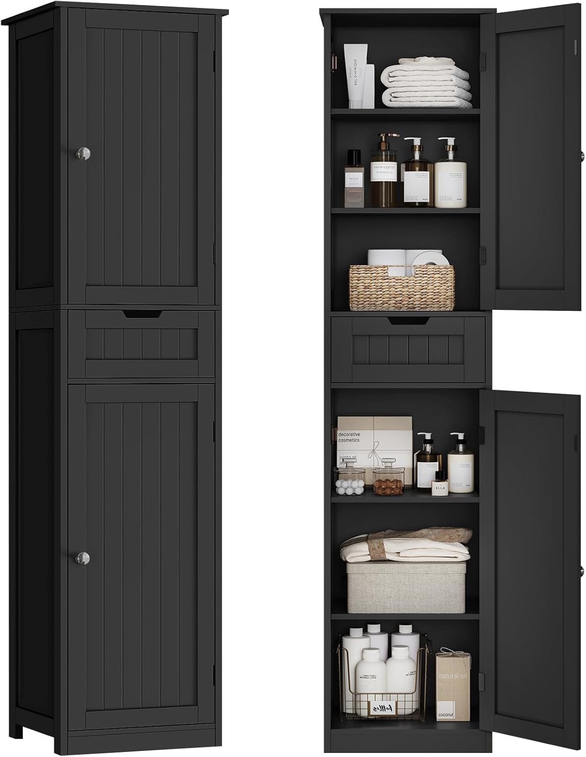 Tall Bathroom Cabinet with 2 Doors & 1 Drawer, Narrow Bathroom Storage Cabinet with Adjustable Shelves, for Living Room, Entryway, Kitchen, Forest Green