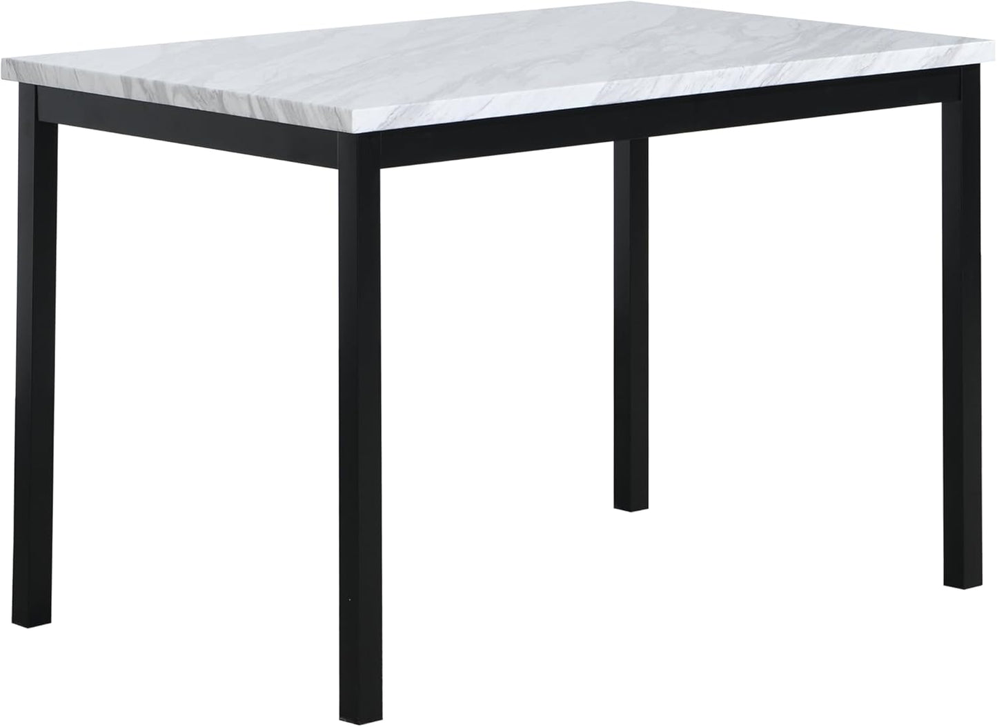 Roundhill Furniture Noyes Metal Dining Table with Laminated Faux Marble Top, Off-White