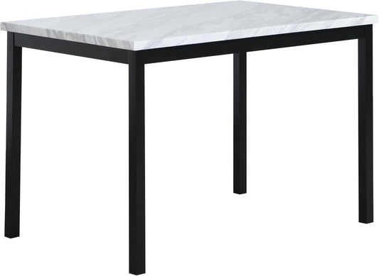 Roundhill Furniture Noyes Metal Dining Table with Laminated Faux Marble Top, Off-White