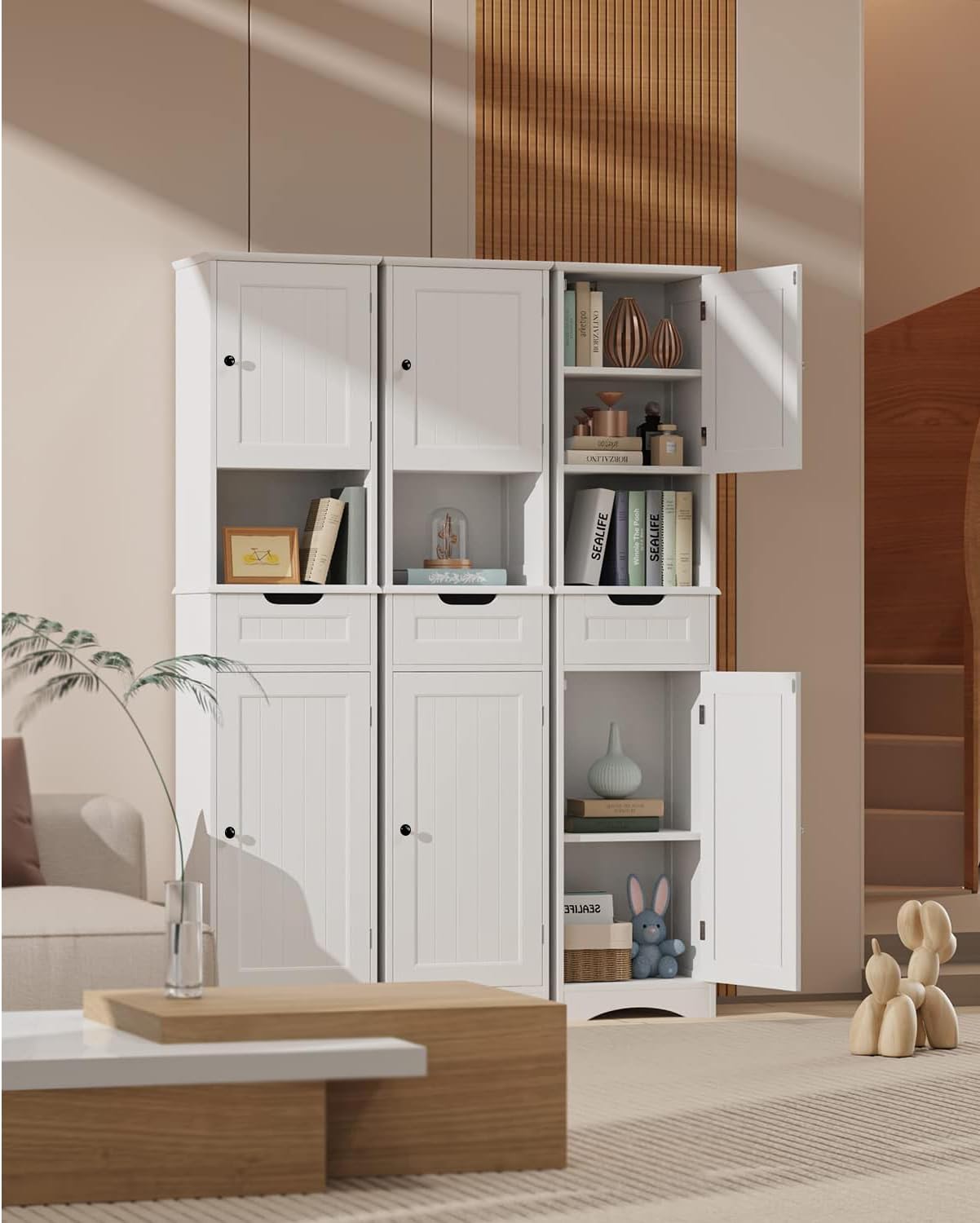 Gizoon 67" H Tall Bathroom Cabinet, Storage Cabinet with 2 Doors & Drawer, Narrow Linen Tower Freestanding Adjustable Shelves for Home, Kitchen, Versatile, Anti-Tipping, White