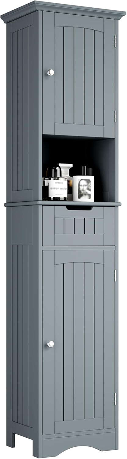 ChooChoo 67" Tall Bathroom Storage Cabinet Freestanding with Adjustable Shelves, Narrow Storage Linen Cabinet with 2 Doors and 1 Drawers for Bathroom, Living Room, Kitchen, Black