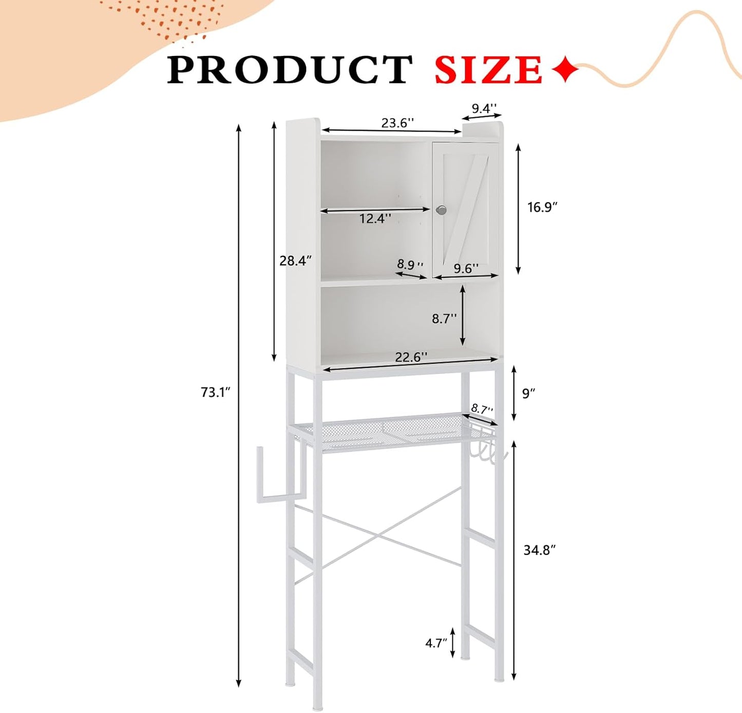 AWQM Over The Toilet Storage Cabinet, Bathroom Cabinet Organizer with Adjustable Shelf, Freestanding Space Saver Toilet Stands with Door, Paper Hook, Multifunctional Bathroom Toilet Rack, Rustic Brown