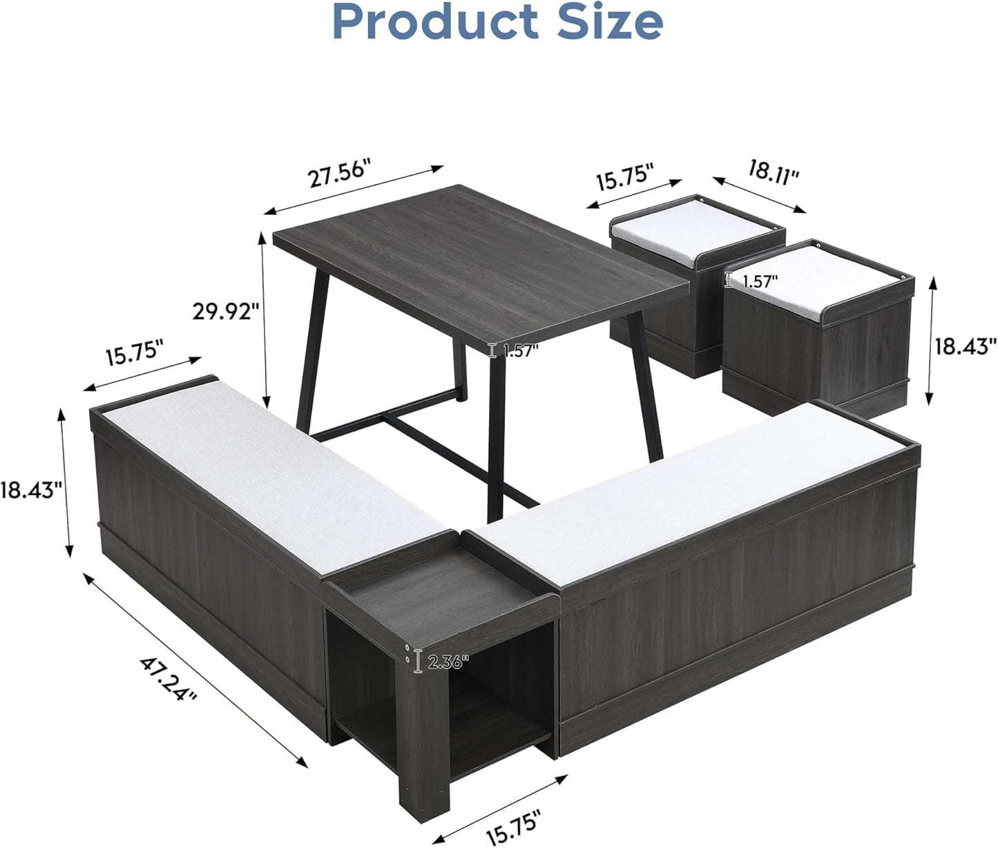 XIAO WEI Corner Dining Table Set with Storage Stool and Storage Bench,47 Inch Rustic Brown Breakfast Nook with Banquette Seating,6 Pieces Dining Table Set Corner Booth for Kitchen and Dining Room