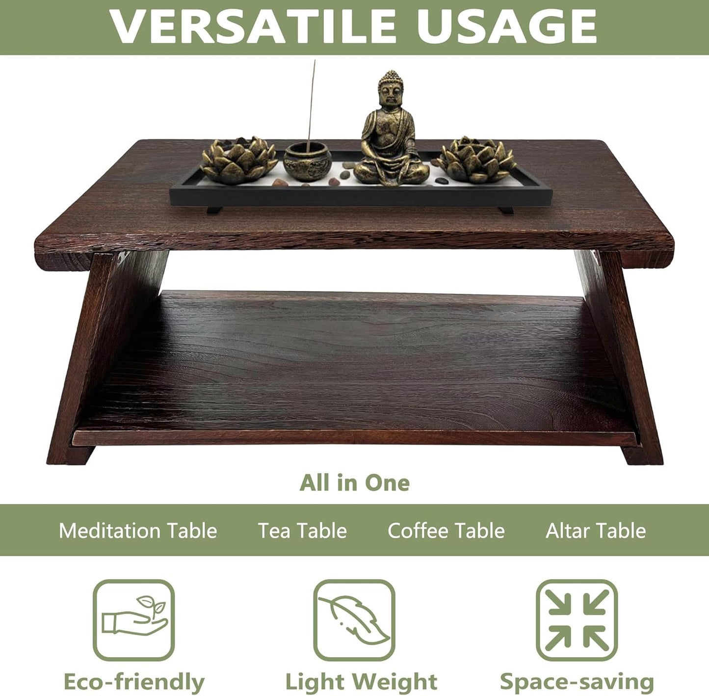 Floor Table, Altar Table Paulownia Folding Design, Low Meditation Table for Sitting on The Floor Japanese Table Tatami Table