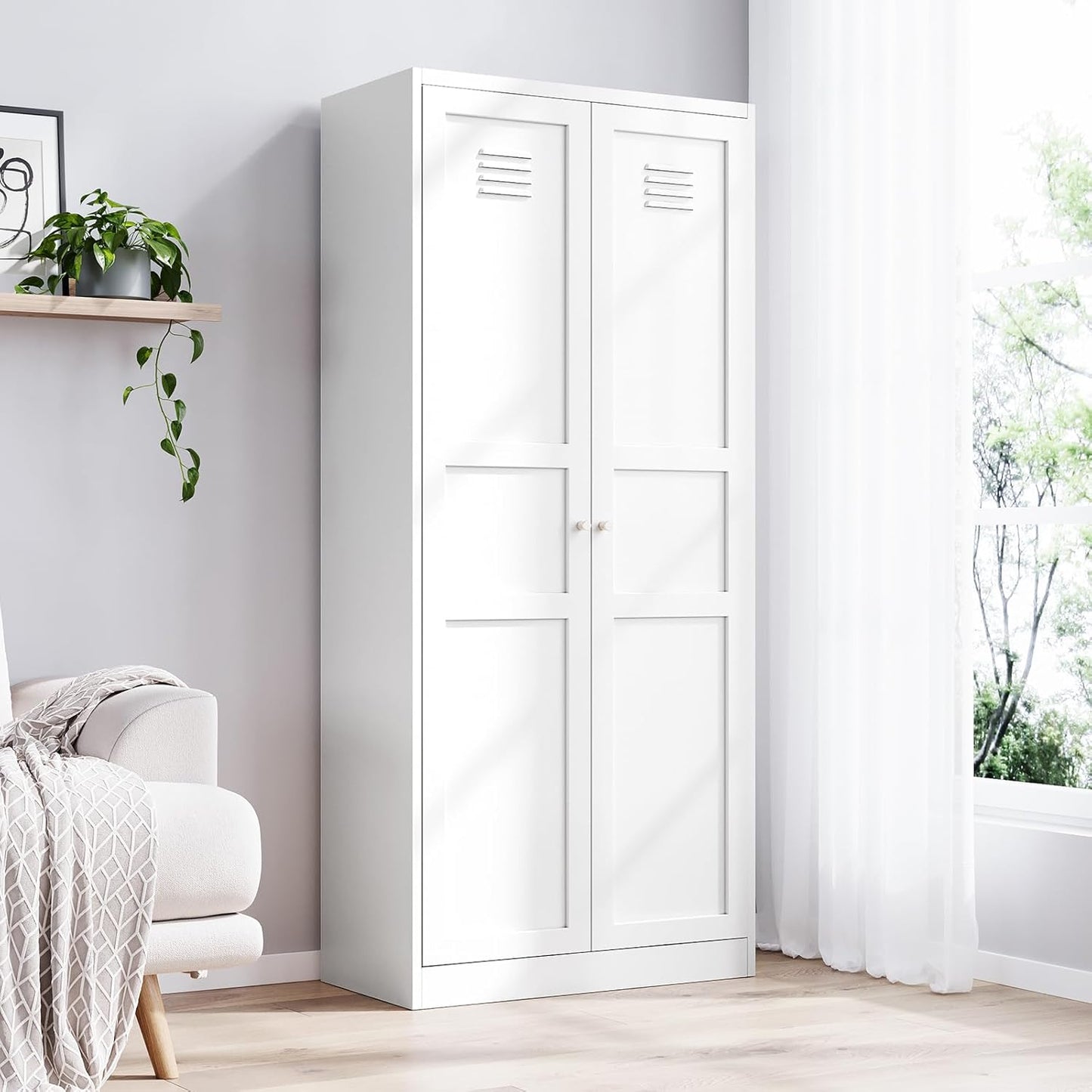 Yizosh Metal Storage Cabinet with 2 Doors and 4 Adjustable Shelves - 61" White Kitchen Pantry Storage 5-Tier Tall Steel Cabinets Locker for Kitchen, Living Room, Dining Room