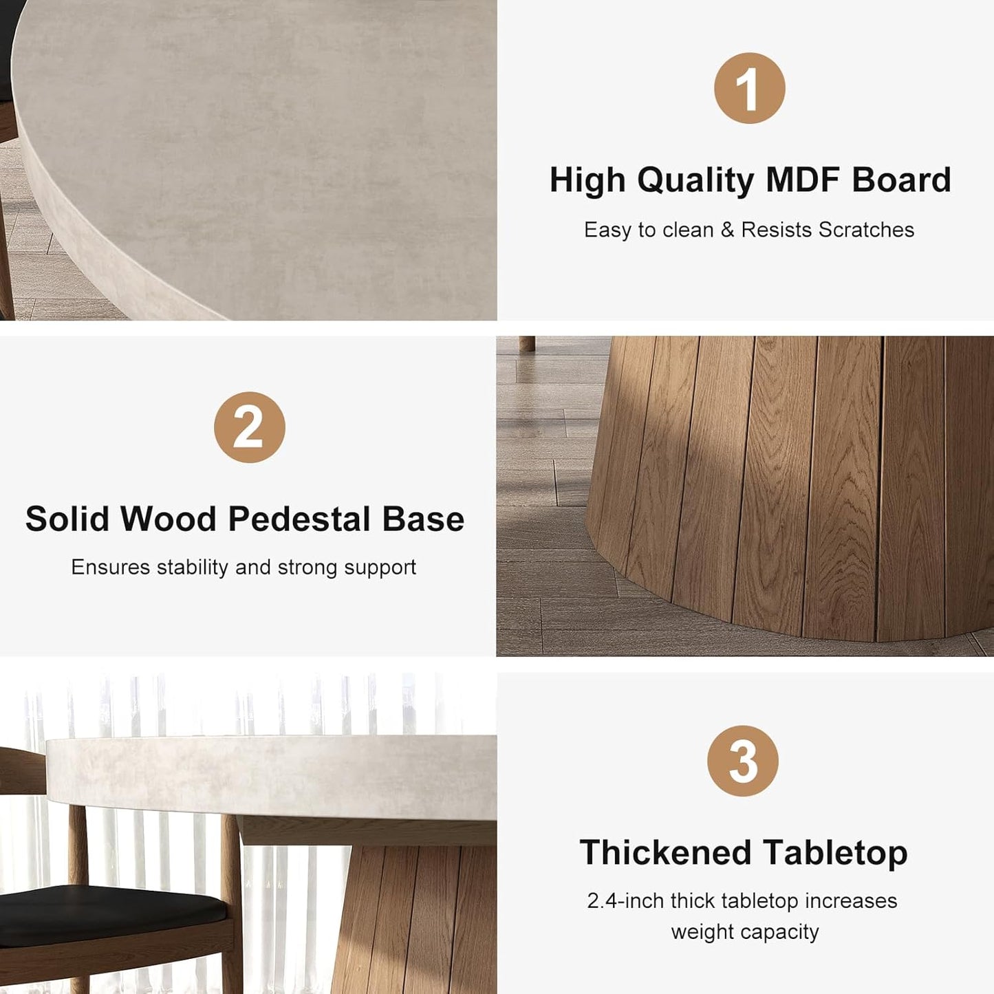 homary Round Extendable Dining Table with Pedestal Base, 39"-55" Expandable Dining Room Table Oval Kitchen Dinette Table for 4-6 (Gray & Walnut)