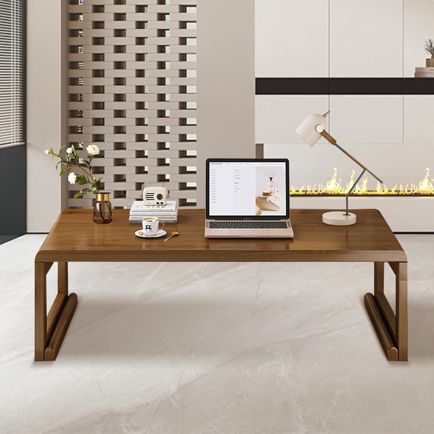 Japanese Floor Table Tea Table Low Coffee Table Bamboo Versatile Folding Design for Tatami Home,Office,Living Room (Walnut, 47.24" Dx 19.68" W x11.8 H)