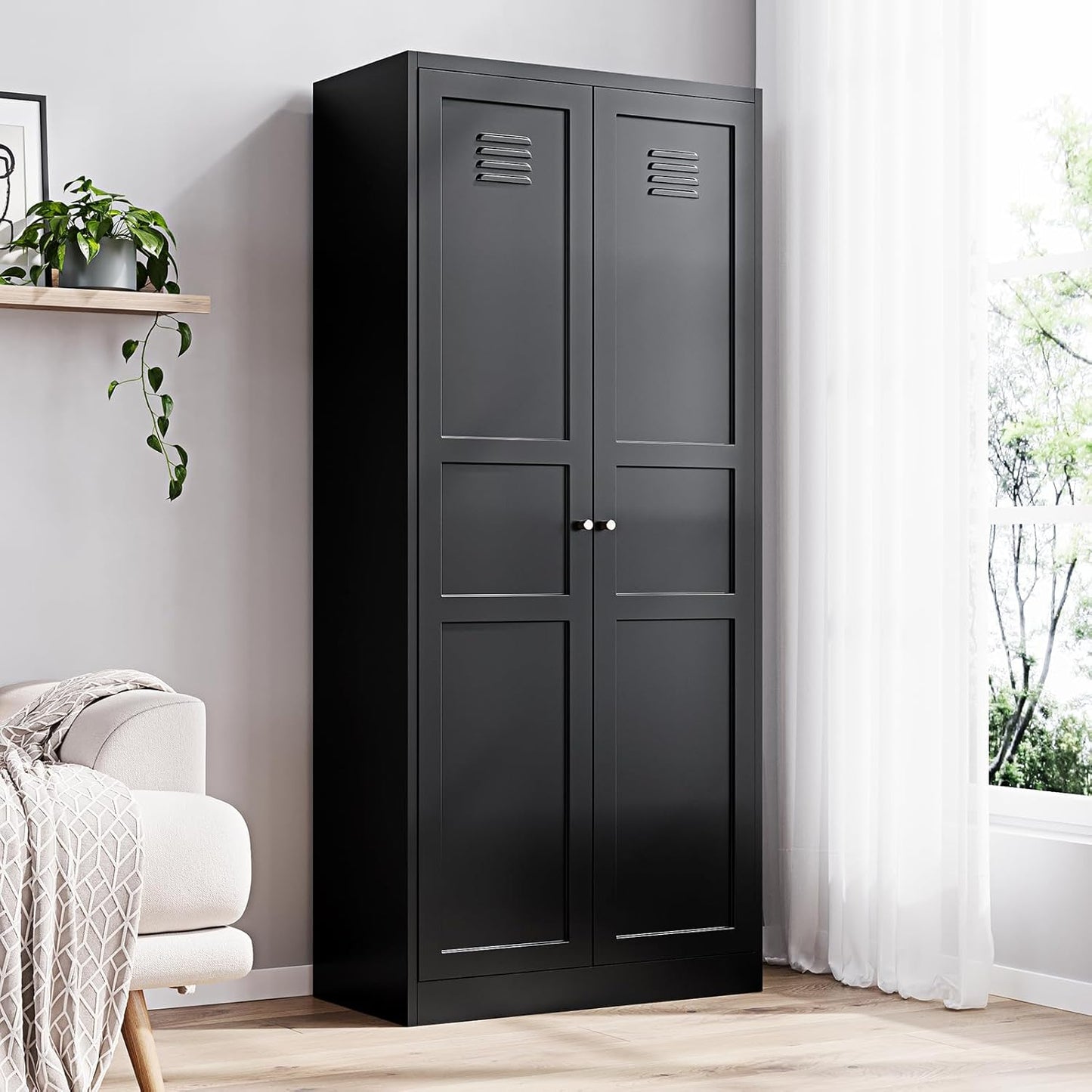 Yizosh Metal Storage Cabinet with 2 Doors and 4 Adjustable Shelves - 61" White Kitchen Pantry Storage 5-Tier Tall Steel Cabinets Locker for Kitchen, Living Room, Dining Room