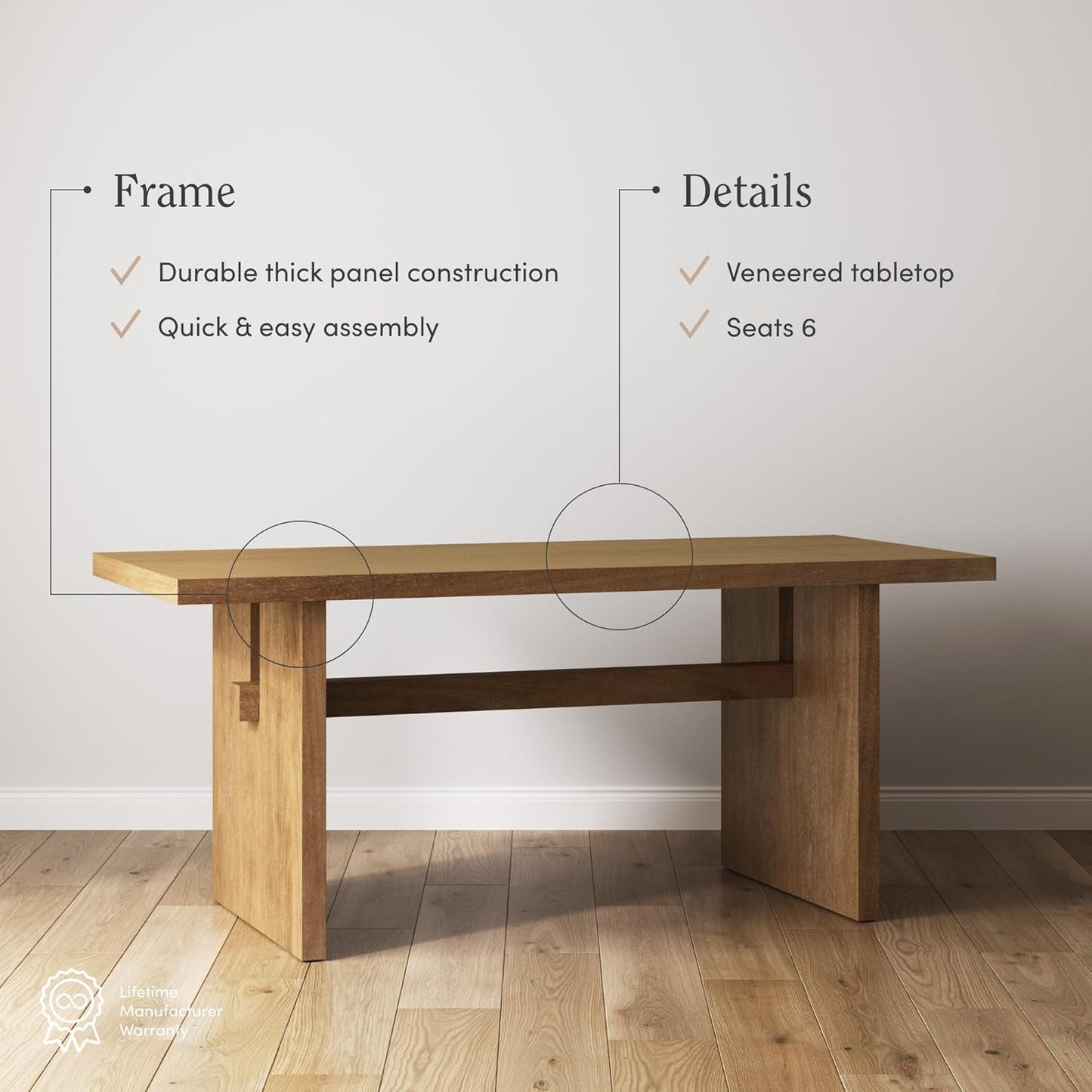 Nathan James Briggs Modern Dining Table for 6, Small Rectangle Dining Table, Solid Wood in Light Brown Finish