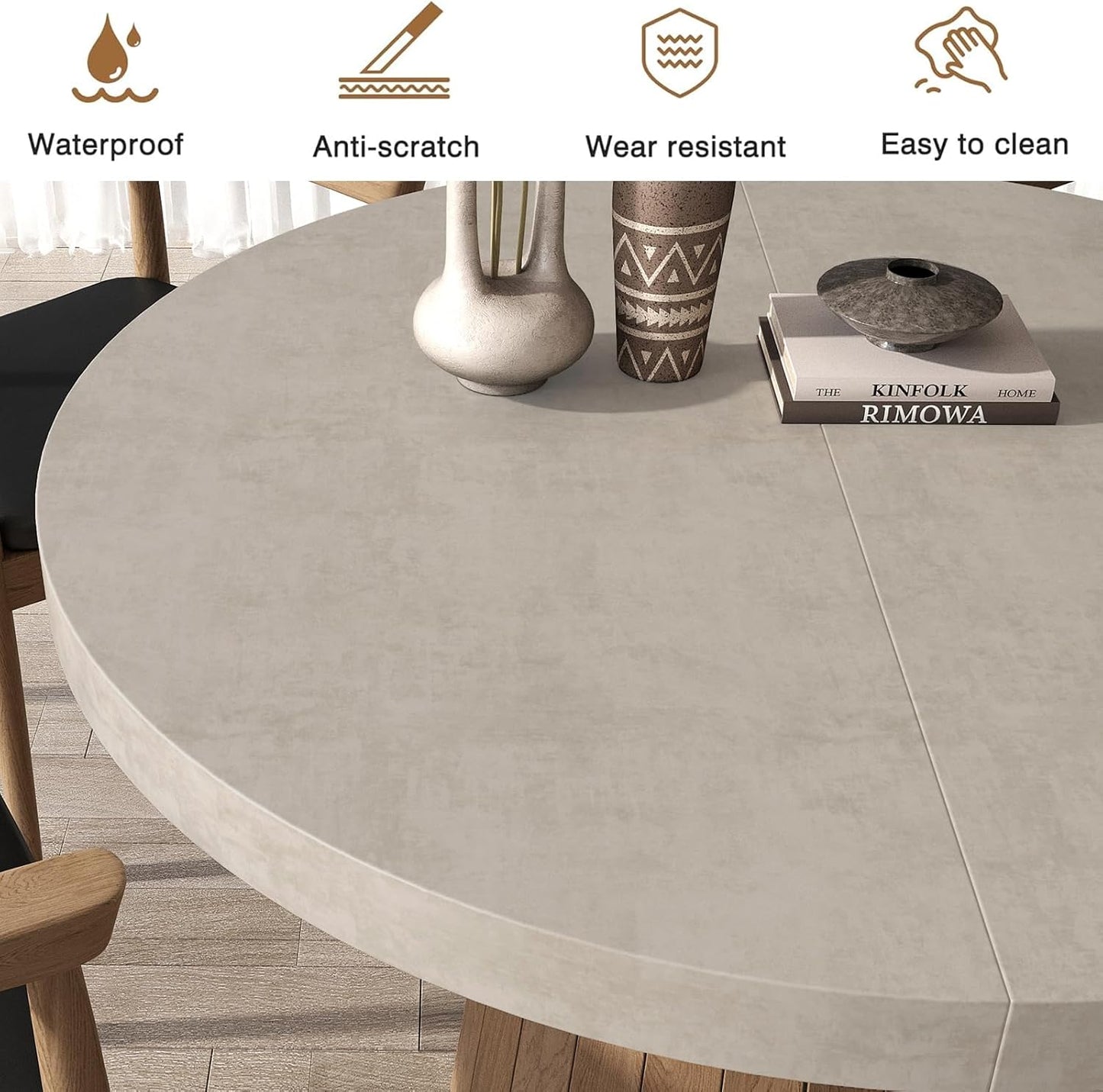 homary Round Extendable Dining Table with Pedestal Base, 39"-55" Expandable Dining Room Table Oval Kitchen Dinette Table for 4-6 (Gray & Walnut)