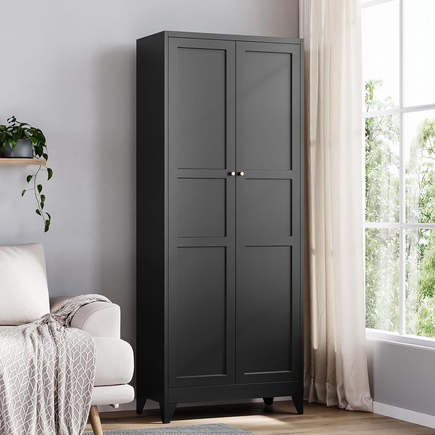 Yizosh Metal Storage Cabinet with 2 Doors and 4 Adjustable Shelves - 61" White Kitchen Pantry Storage 5-Tier Tall Steel Cabinets Locker for Kitchen, Living Room, Dining Room