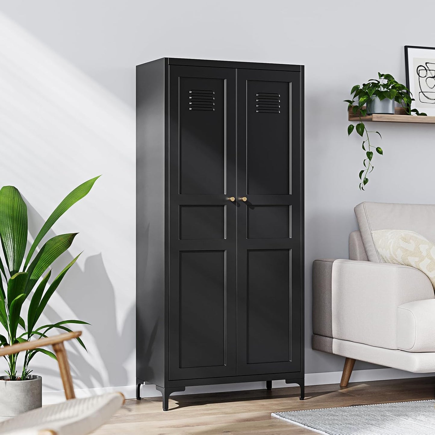 Yizosh Metal Storage Cabinet with 2 Doors and 4 Adjustable Shelves - 61" White Kitchen Pantry Storage 5-Tier Tall Steel Cabinets Locker for Kitchen, Living Room, Dining Room