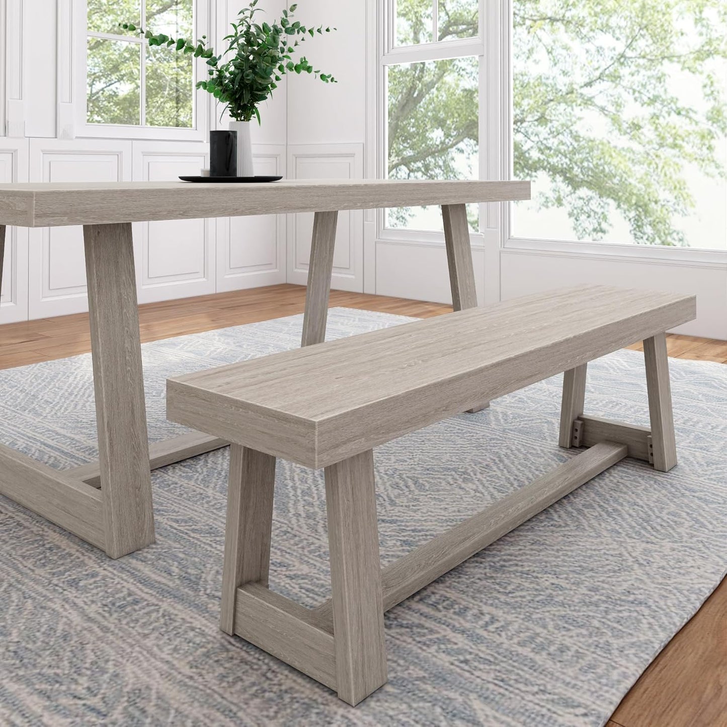 Plank+Beam 72 Inch Farmhouse Dining Table, Solid Wood Rustic Kitchen Table, Large Wooden Rectangular Dinner Table for Dining Room, Home Office, Living Room Furniture, Easy Assembly, Black Wirebrush