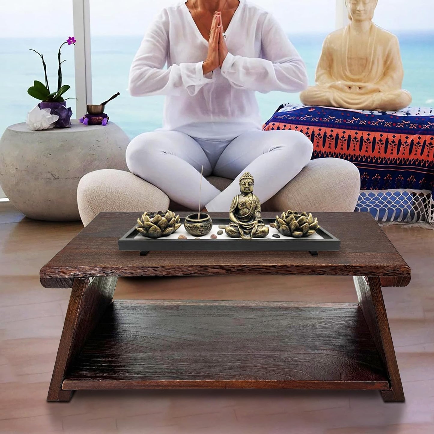 Floor Table, Altar Table Paulownia Folding Design, Low Meditation Table for Sitting on The Floor Japanese Table Tatami Table