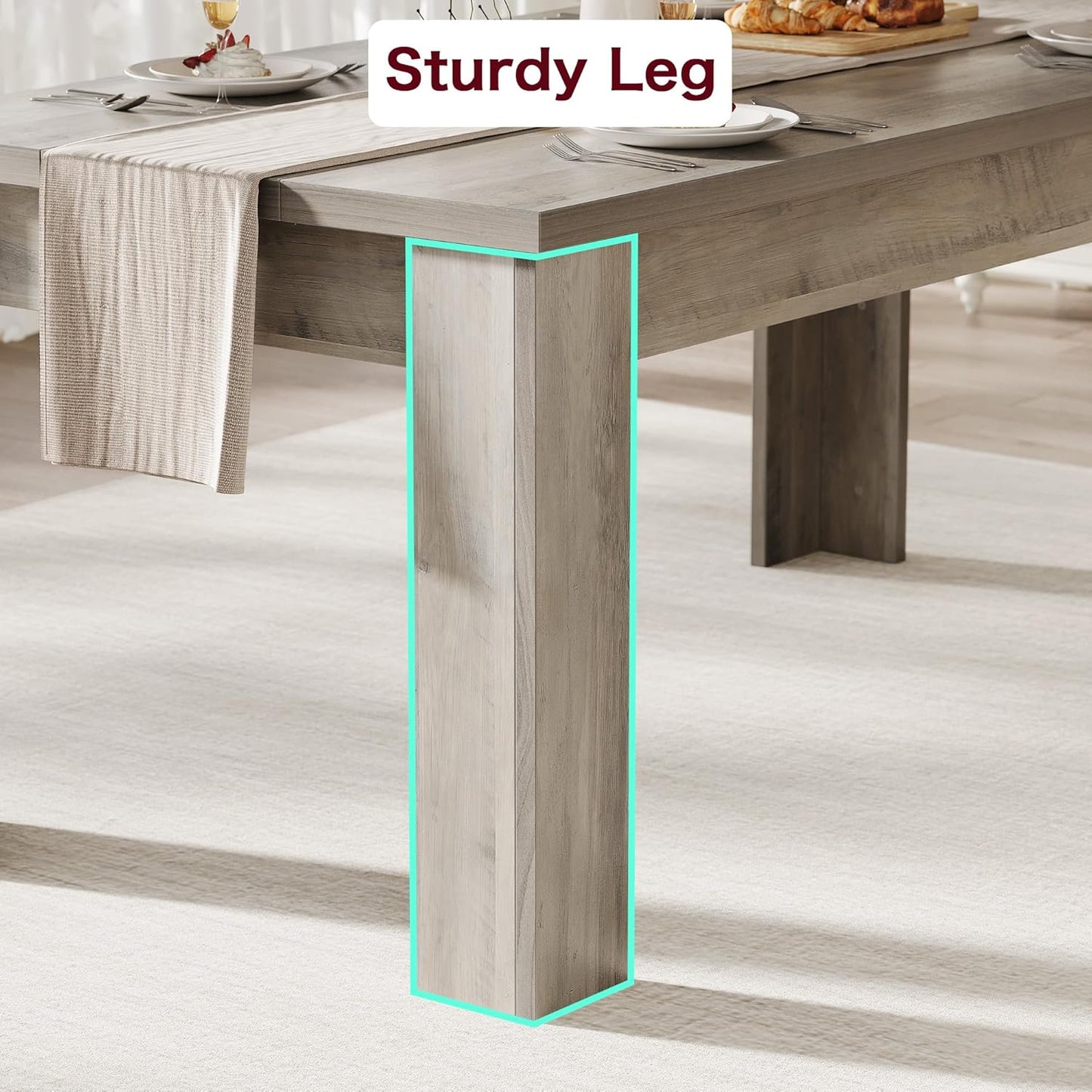 CABIHOME Dining Table for 4-6, Dining Tables, Dining Room Table with 1.18" Thickened Tabletop, Rectangular Large Kitchen Dining Table, Dinner Table for Kitchen, Dining Room, Living Room, Rustic Gray
