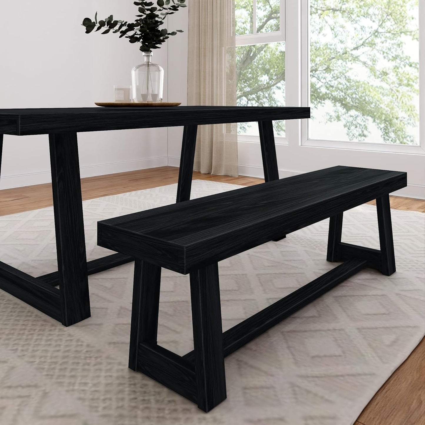 Plank+Beam 72 Inch Farmhouse Dining Table, Solid Wood Rustic Kitchen Table, Large Wooden Rectangular Dinner Table for Dining Room, Home Office, Living Room Furniture, Easy Assembly, Black Wirebrush